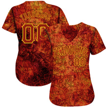 Load image into Gallery viewer, Custom Graffiti Pattern Red-Gold 3D Fire Authentic Baseball Jersey
