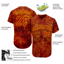 Load image into Gallery viewer, Custom Graffiti Pattern Red-Gold 3D Fire Authentic Baseball Jersey
