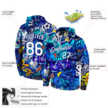 Load image into Gallery viewer, Custom Stitched Graffiti Pattern White-Royal 3D Sports Pullover Sweatshirt Hoodie
