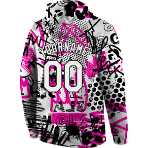 Custom Stitched Graffiti Pattern White-Black 3D Sports Pullover Sweatshirt Hoodie