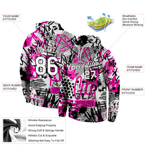 Custom Stitched Graffiti Pattern White-Black 3D Sports Pullover Sweatshirt Hoodie