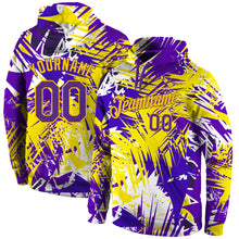 Load image into Gallery viewer, Custom Stitched Graffiti Pattern Purple-Gold 3D Sports Pullover Sweatshirt Hoodie
