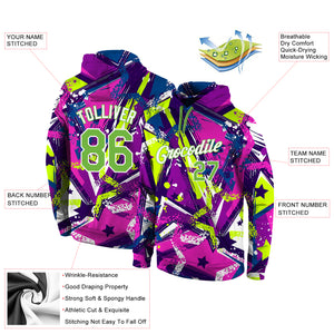 Custom Stitched Graffiti Pattern Neon Green-White 3D Sports Pullover Sweatshirt Hoodie