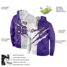Load image into Gallery viewer, Custom Stitched Graffiti Pattern Purple-Old Gold 3D Sports Pullover Sweatshirt Hoodie
