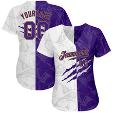 Load image into Gallery viewer, Custom Graffiti Pattern Purple-Old Gold 3D Authentic Baseball Jersey
