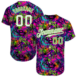 Custom Graffiti Pattern White-Neon Green 3D Authentic Baseball Jersey