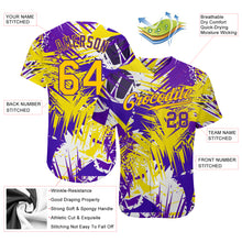 Load image into Gallery viewer, Custom Graffiti Pattern Gold-Purple 3D Authentic Baseball Jersey
