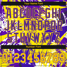 Load image into Gallery viewer, Custom Graffiti Pattern Gold-Purple 3D Authentic Baseball Jersey
