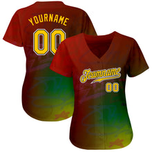 Load image into Gallery viewer, Custom Graffiti Pattern Gold-Black 3D Authentic Baseball Jersey
