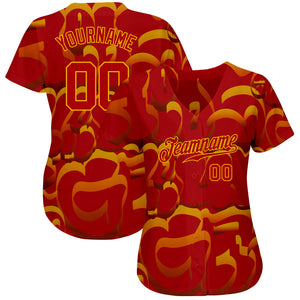 Custom Graffiti Pattern Red-Gold 3D Authentic Baseball Jersey