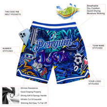 Load image into Gallery viewer, Custom Graffiti Pattern Royal-White 3D Authentic Basketball Shorts

