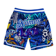 Load image into Gallery viewer, Custom Graffiti Pattern Royal-White 3D Authentic Basketball Shorts
