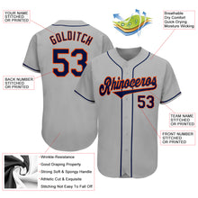 Load image into Gallery viewer, Custom Gray Navy-Orange Authentic Baseball Jersey
