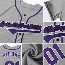 Load image into Gallery viewer, Custom Gray Purple-Black Authentic Baseball Jersey
