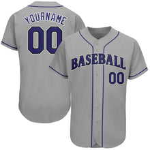 Load image into Gallery viewer, Custom Gray Purple-Black Authentic Baseball Jersey
