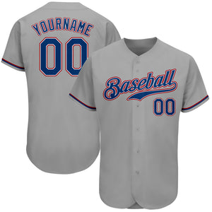 Custom Gray Royal-Red Authentic Baseball Jersey