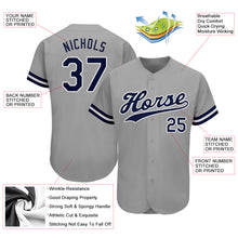 Load image into Gallery viewer, Custom Gray Navy-White Authentic Baseball Jersey
