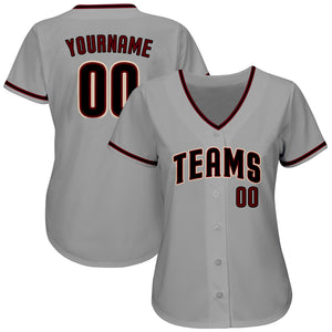 Custom Gray Black-Crimson Authentic Baseball Jersey