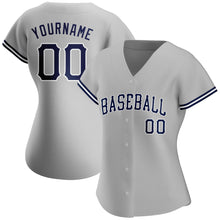 Load image into Gallery viewer, Custom Gray Navy-White Authentic Baseball Jersey
