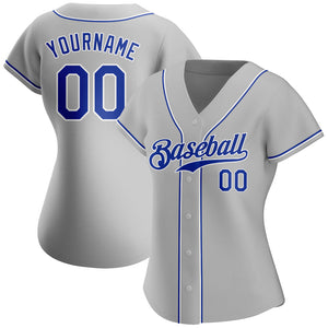 Custom Gray Royal-White Authentic Baseball Jersey