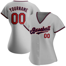 Load image into Gallery viewer, Custom Gray Red-Navy Authentic Baseball Jersey
