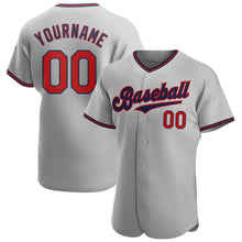 Load image into Gallery viewer, Custom Gray Red-Navy Authentic Baseball Jersey
