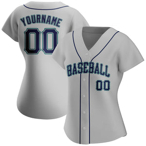 Custom Gray Navy-Teal Authentic Baseball Jersey