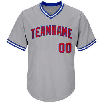 Custom Gray Red-Royal Authentic Throwback Rib-Knit Baseball Jersey Shirt