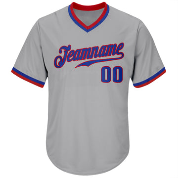 Custom Gray Royal-Red Authentic Throwback Rib-Knit Baseball Jersey Shirt