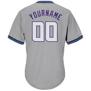 Custom Gray White-Purple Authentic Throwback Rib-Knit Baseball Jersey Shirt