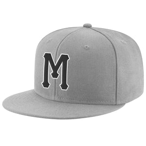 Custom Gray Black-White Stitched Adjustable Snapback Hat