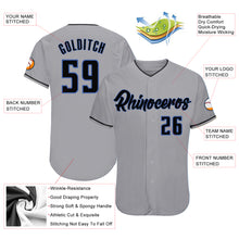 Load image into Gallery viewer, Custom Gray Black-Blue Authentic Baseball Jersey
