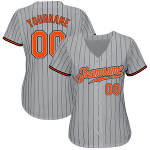 Custom Gray Black Pinstripe Orange-Black Authentic Baseball Jersey