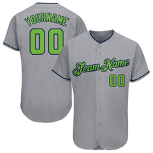 Load image into Gallery viewer, Custom Gray Neon Green-Navy Authentic Baseball Jersey
