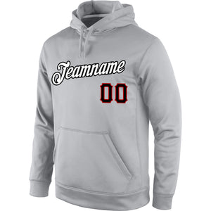Custom Stitched Gray Black-Red Sports Pullover Sweatshirt Hoodie