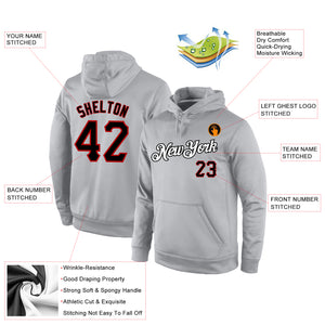 Custom Stitched Gray Black-Red Sports Pullover Sweatshirt Hoodie