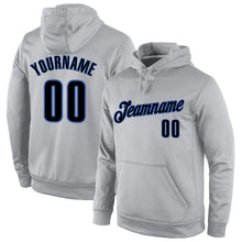 Load image into Gallery viewer, Custom Stitched Gray Black-Blue Sports Pullover Sweatshirt Hoodie
