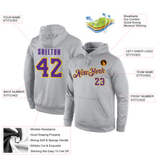 Load image into Gallery viewer, Custom Stitched Gray Purple-Gold Sports Pullover Sweatshirt Hoodie
