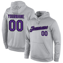 Load image into Gallery viewer, Custom Stitched Gray Purple-Black Sports Pullover Sweatshirt Hoodie
