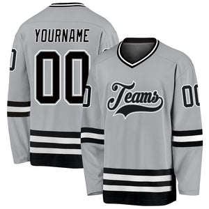 Custom Gray Black-White Hockey Jersey