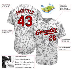 Custom Gray Red-Black Christmas 3D Authentic Baseball Jersey