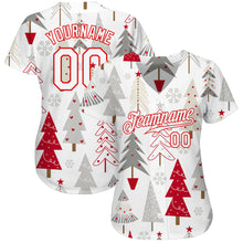 Load image into Gallery viewer, Custom Gray White-Red Christmas 3D Authentic Baseball Jersey
