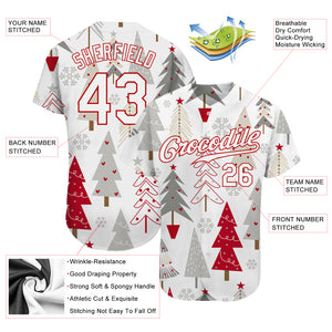 Custom Gray White-Red Christmas 3D Authentic Baseball Jersey