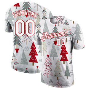 Custom Gray White-Red Christmas 3D Performance T-Shirt