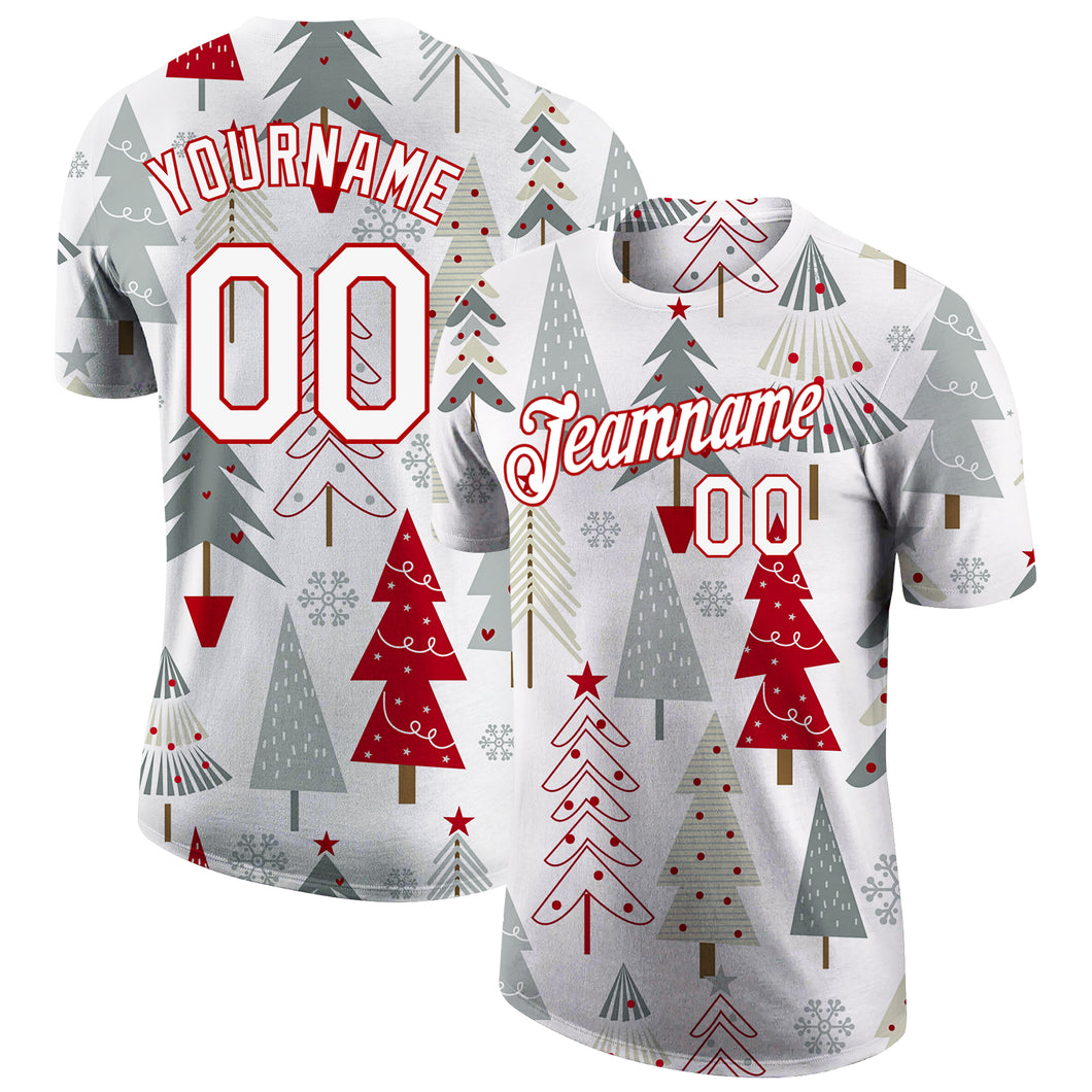 Custom Gray White-Red Christmas 3D Performance T-Shirt