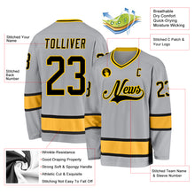 Load image into Gallery viewer, Custom Gray Black-Gold Hockey Jersey
