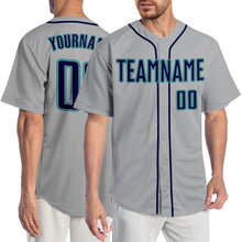 Load image into Gallery viewer, Custom Gray Navy-Teal Authentic Baseball Jersey
