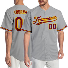 Load image into Gallery viewer, Custom Gray Crimson-Gold Authentic Baseball Jersey
