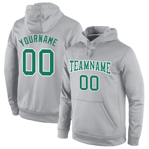 Custom Stitched Gray Kelly Green-White Sports Pullover Sweatshirt Hoodie