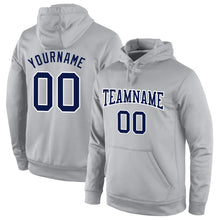 Load image into Gallery viewer, Custom Stitched Gray Navy-White Sports Pullover Sweatshirt Hoodie

